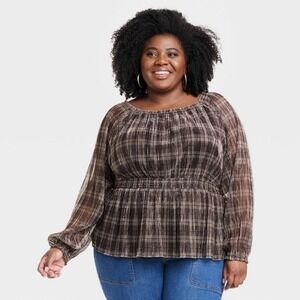 Knox rose gold black checkered whimsigoth stripe long sleeve plus size 3X blouse